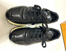 PRADA Black/White Leather Low Top Lace-Up Sneakers Men's US 7.5