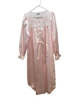 VTG NIcole Nightgown Sz S Poly Satin Brushed Lining Crochet Trim PInk NWT Union