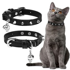 Leather Cat Collar for Girl Boy- Adjustable Pet Collar with Safety Elastic Be...