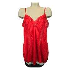 Red Lace Trim Satin Chemise - Women Intimates Sleepwear
