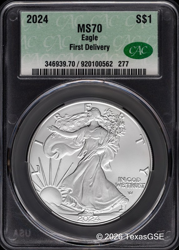 2024 $1 Silver American Eagle - CAC MS70 First Day