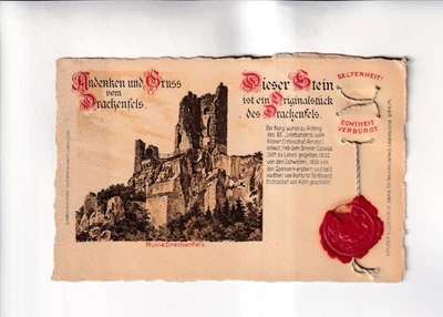 G150) Ansichtskarte, Andenken und GRUSS vom DRACHENFELS mit SIEGEL - alt ! - Bild 1 von 2
