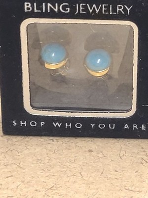 Bling Jewelry Womens Gemstone Blue Lapis Turquoise Onyx Bezel Stud Earrings Gold
