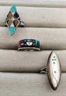 Lot of 3 Vintage Sterling Silver Native American Zuni Multi Gem Inlay Rings