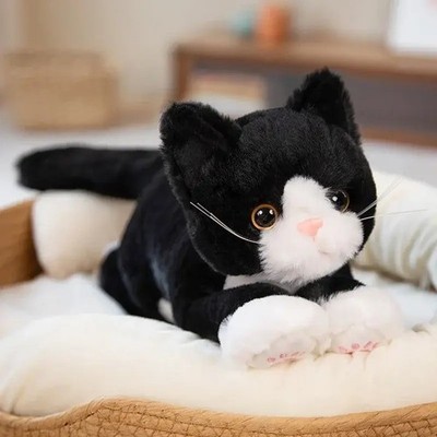 Black White Cat Kitten Plush Toy 18'' Cute Stuffed Animal Doll Kids Birthday Gift