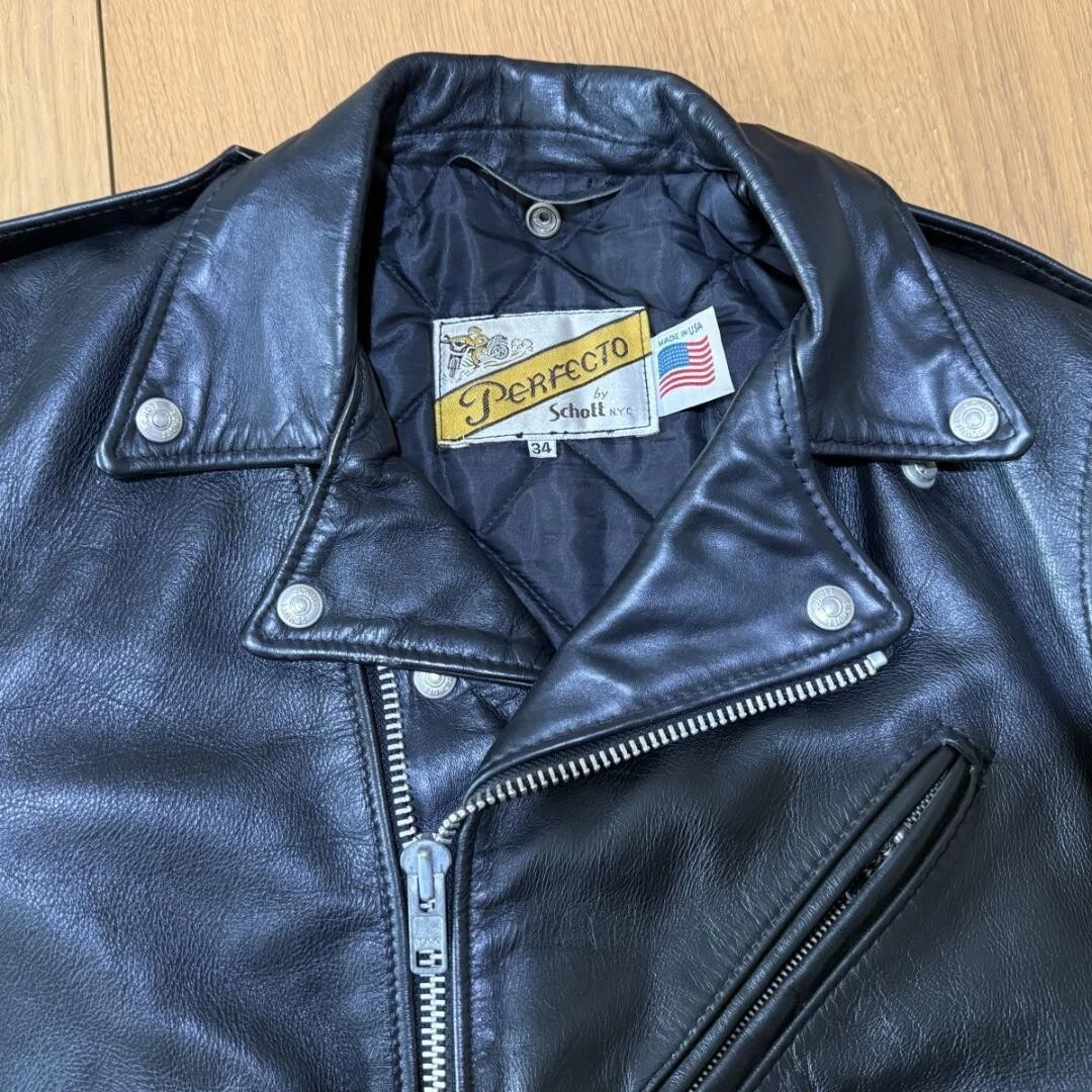 Chaqueta de cuero negra Schott Perfecto 618 Double Riders talla 34