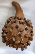 Vintage Hand Made Cameroon Gourd Drum Shake Rattle African Shekere Instrument