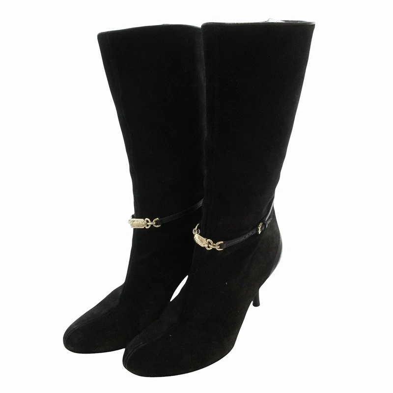 Gucci Bottes Courtes Logo Ceinture Talon Daim C Noir / Ff Gy19 Femme