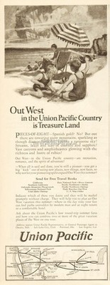 1925 Union Pacific Railroad Out West Treasure Land Zug Streckenkarte Vintage Anzeige