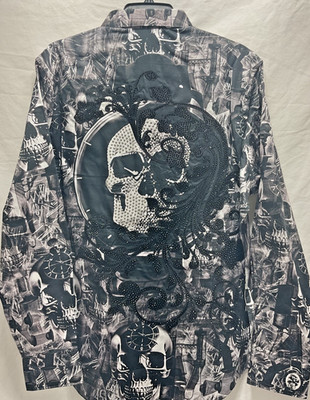 NWT ROBERT GRAHAM LE 343/620 The Afterlife LS Black skull allover L classic fit