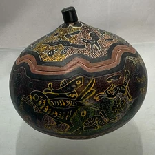 OLINALA Mexican Lacquer Gourd Box with Lid – NAHUA Folk Art Guerrero Indigenous