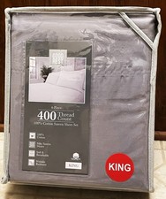 King Wrinkle Resistant Sheet Set 400TC Gray 100 Cotton Sateen Free Shipping