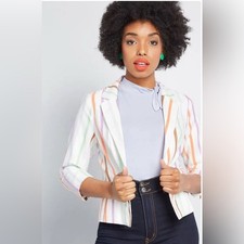 ModCloth Striped Pastel Linen Cotton Blazer Size Small NWT