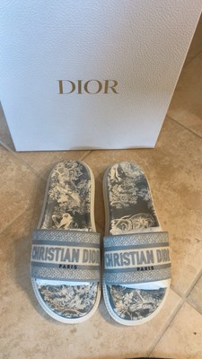 Christian Dior Dway Toile De Jouy Slide Sandals EU 41 Blue Platform