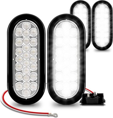 TRUE MODS 4pc 6'' Clear White Oval LED Reverse Trailer Tail 4 Pack, 