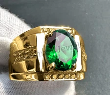 Solid 14k Yellow Gold with Emerald Gemstone Handmade Ring for Men's Gift for Him