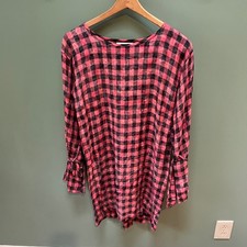 Bella Dahl Pink Black Buffalo Plaid Tie Sleeve Tunic Dress XS