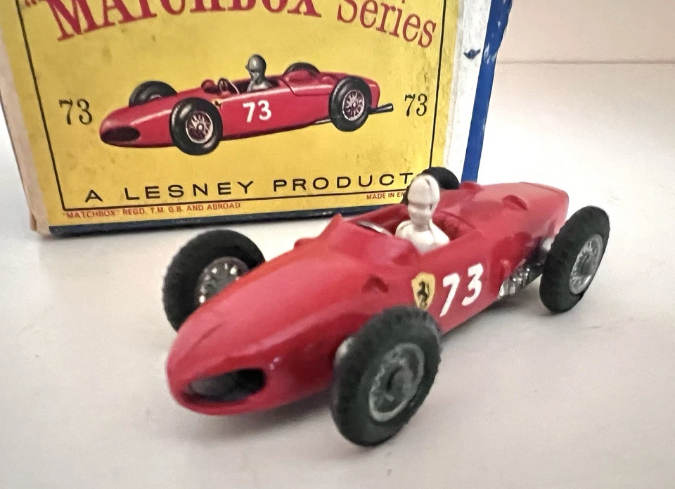 MATCHBOX LESNEY FERRARI RACE CAR -No. 73 A- MINT CAR W/DRIVER- ORIG BOX-MUST SEE - Image 3 of 4