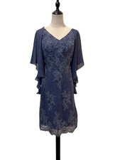 Jj  s House Dress Lace Cocktail Dress Sheer Sleeves S. 4-6 Mother Of Bride Event