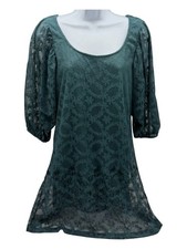 Dorothy Perkins Dark Green Lace Dress Size UK 14 Puff Sleeve Y2K