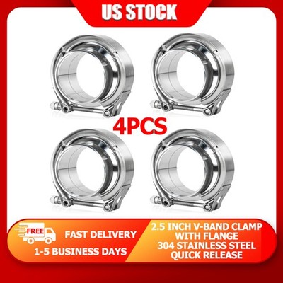 4PCS 304 SS 2.5Inch V-Band Clamp Male-Female Flange Quick Release StainlessSteel