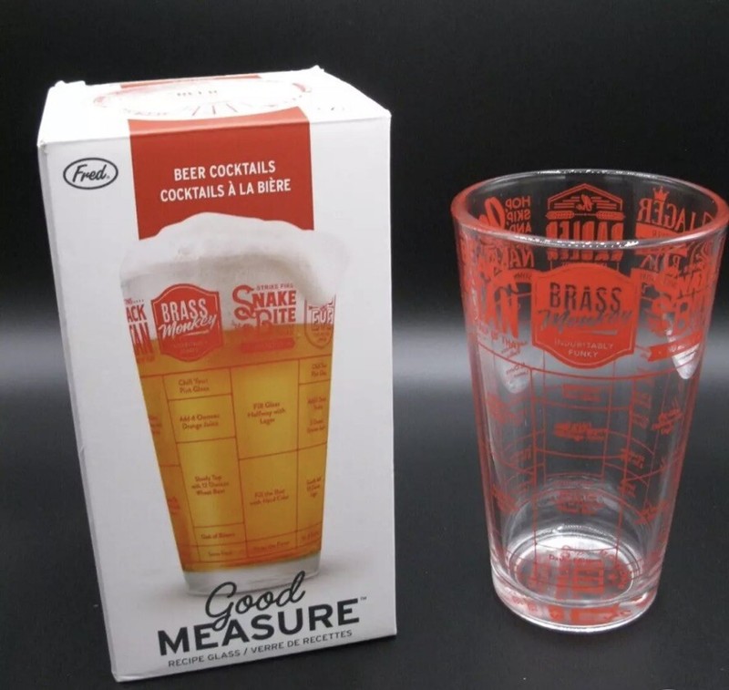 GOOD MEASURE COCKTAIL RECIPE GLASS 16 OZ PINT  New in Box by FRED