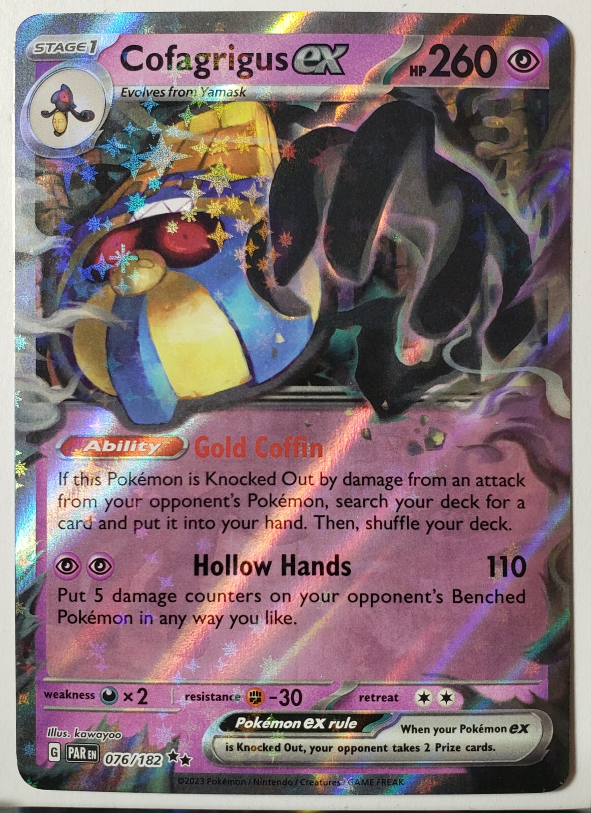 EX HOLO Cofagrigus EX 076/182 NM / M Paradox Rift Pokemon Card $2 Combined Ship