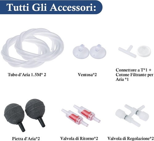 PYPABL Ossigenatore per Acquario 3W, Pompa ad Aria per Acquario 300L/H, Potente - Foto 2 di 8