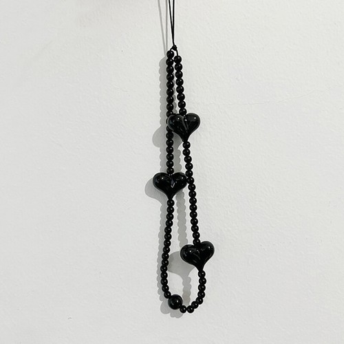 Korean Black Heart Phone Charm Straps Acrylic Beaded Cell Phone Chains Handy - 第 1/11 張圖片