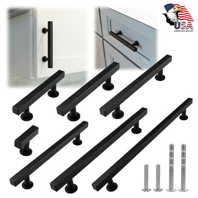 #ad Black Square Modern Cabinet Handles Bar Pulls Kitchen Hardware Stainless Steel $419.30