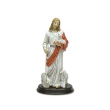 Statua di Gesù Buon Pastore con Pecore in Polvere di Marmo 27 cm Made in Italy