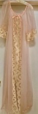 Rare Vintage Montgomery Ward Long Pink Nylon Lace Robe. Size M