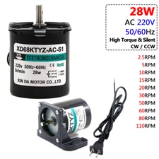 Micro AC 220V 28W Synchronous Motor Metal Geared High Torque 50/60Hz 2.5-110RPM