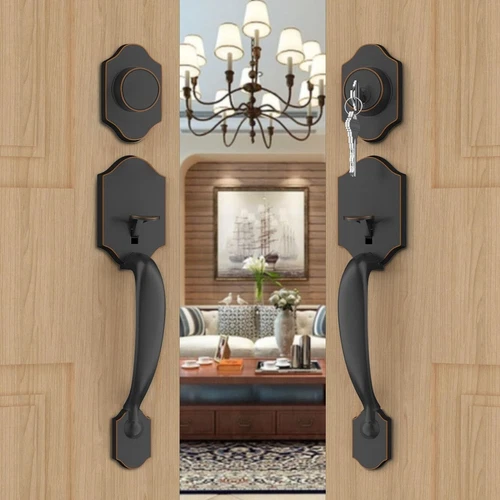 Bronze Stainless Adjustable Double Front Door Lock And Wave Door Handle Set