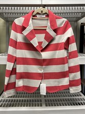 Amina Rubinacci Jacket Womens 44 US 12 Beige Coral Striped Knit Blazer NWT