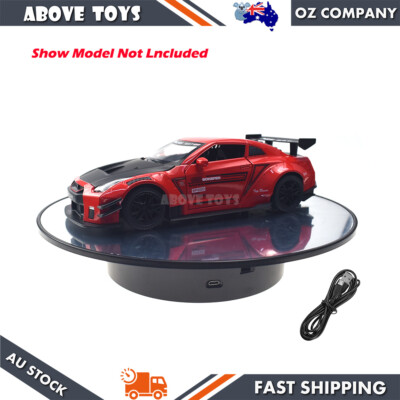 Black Rotary Car Model Display Stand With Mirror Top USB Or Battery Powered