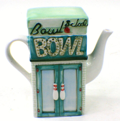 Twining's Porcelain Tea Pot Hand Painted Salad Bowl Bowling Pin Collectible 90's