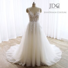 Summer Soft Lace Bodice Wedding Dress Bridal Gown Custom made 2-28W Straps