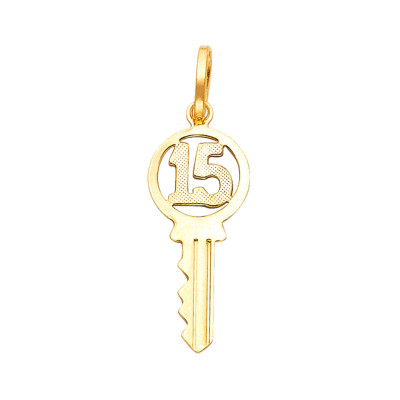 14K Real Solid Yellow Gold Sweet 15 Years Key Pendant For Men Women 