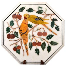 13'' antique white Marble Center Table Top bird Stone Inlay lapis wall panel