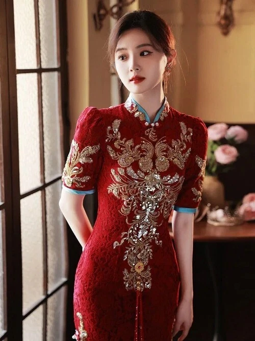 VETEMENTS Abito da sposa sposa lusso paillettes Qipao vintage Cheongsam abiti abito Cina