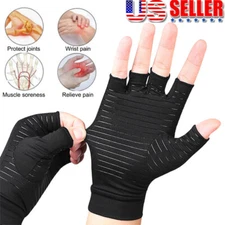 Half Finger Gloves Copper Fiber Compression Arthritis Pain Relief Wrist Support