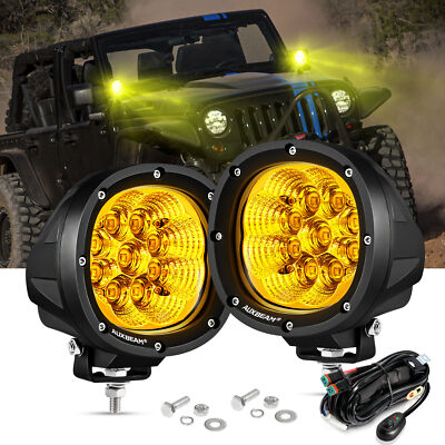 AUXBEAM 4'' Inch 90W 9000LM Round LED Driving Lights Flood Amber Fog Pod Lights