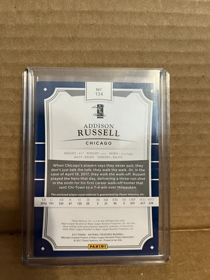 2017 Panini National Treasures Addison Russell Gold Jumbo Patch /5! Chicago Cubs - Image 2 of 3