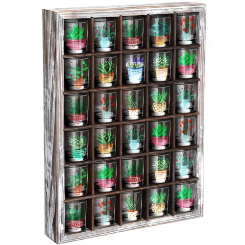 DoubleFill Shot Glass Display Case 17'' x 12'' Retro Wooden Shot Glasses Hold...