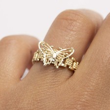 Women's Butterfly Ring Solid 10K Yellow Gold Size 6.5