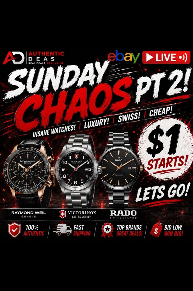SUNDAY CHAOS PT 2! INSANE WATCHES! LUXURY! SWISS! CHEAP! $1 STARTS! LETS GO