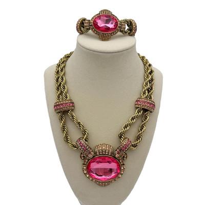 Heidi Daus Chain Of Events PINK Necklace Bracelet  Jewelry Set OF 2 STUNNING!