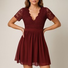 Lulus Angel in Disguise Burgundy Lace Short Skater Dress Women’s Size Medium