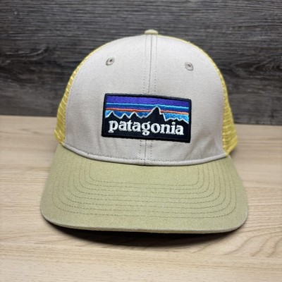 Patagonia Hat Cap Snap Back Mens Yellow Tan Mesh Trucker Baseball Logo Patch